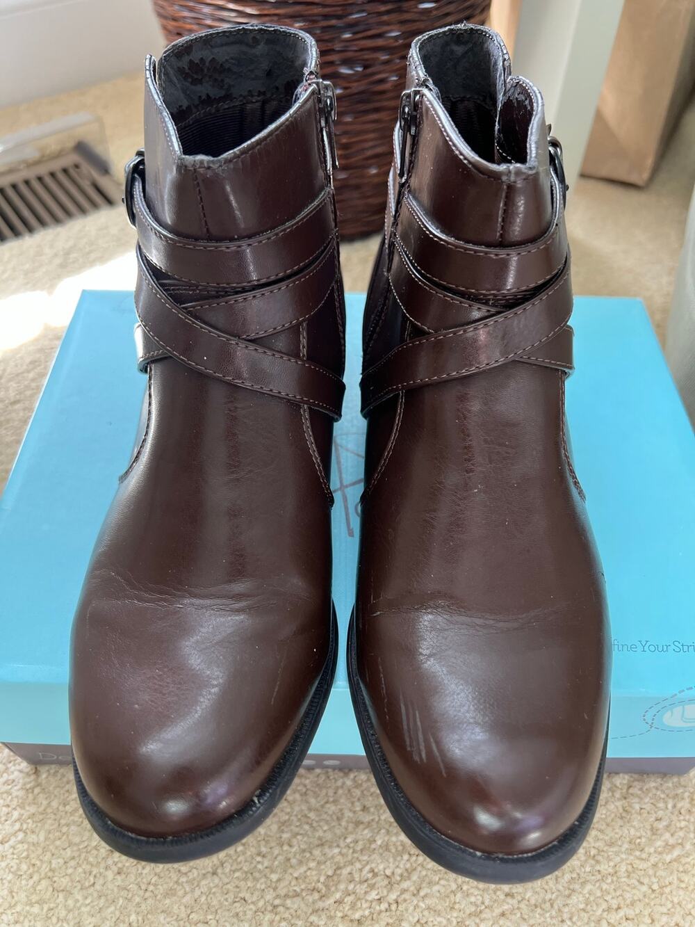 LifeStride X-Pat Brown Strappy Comfort Ankle Boots Booties Size 9 M READ FLAWED